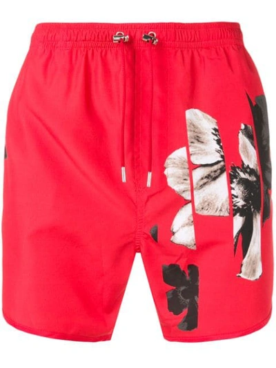 Neil Barrett Flower Print Swim Shorts In Red