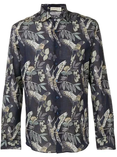 Etro Hemd Mit Vogel-print In Blue