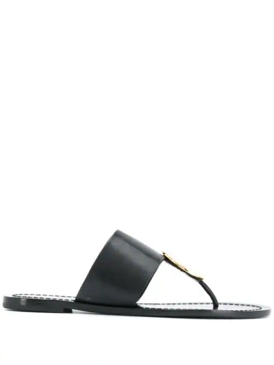 Tory Burch Patos Disk Leather Flat Slide Sandals In Perfect Black