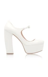Miu Miu Leather Mary Jane Platform Pumps In White