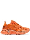 CALVIN KLEIN 205W39NYC CALVIN KLEIN 205W39NYC ORANGE STRIKE CHUNKY LOW-TOP LEATHER SNEAKERS - 橘色