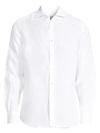 Canali Solid Linen Sport Shirt In White