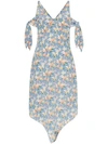 DELADA FLORAL PRINT COLD-SHOULDER SILK MIDI DRESS