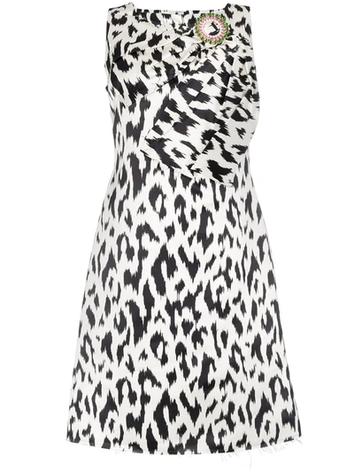 Calvin Klein 205w39nyc Cheetah Print Brooch Embellished Sleeveless Midi Dress - 黑色 In 165 Black/white