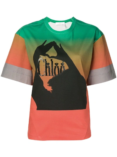 Chloé Graphic Print Ombre Cotton T-shirt - 绿色 In Multi