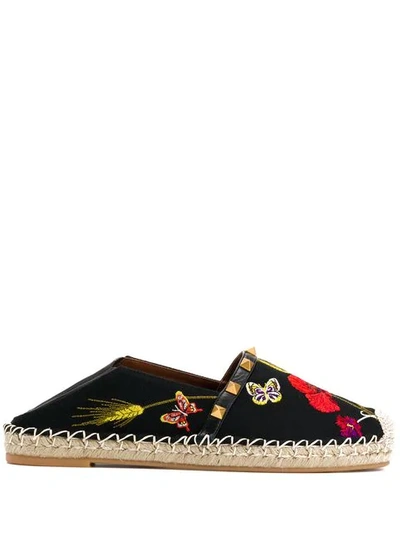 Valentino Garavani Valentino  Embroidered Floral Espadrilles - 黑色 In Black