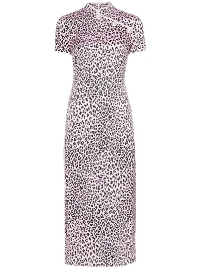 Alessandra Rich Fitted Cheetah Print Silk Cheongsam Dress - 粉色 In Pink,black