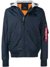 Alpha Industries Bomber Jacket With A Hood - Blue In Blue