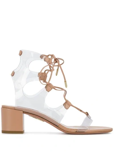 Aquazzura Powder Pink Milos 50 Lace-up Leather Sandals