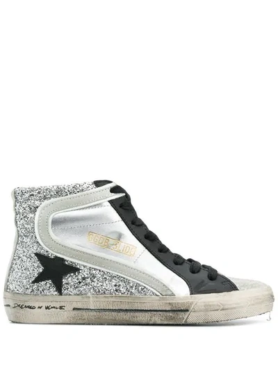 Golden Goose Slide Trainers In Silver