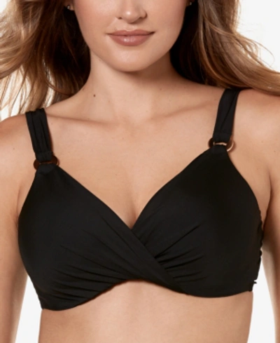 Miraclesuit Hibiskiss Crisscross D-cup Bra-sized Underwire Bikini Top Women's Swimsuit In Black
