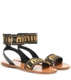 MIU MIU LOGO LEATHER SANDALS,P00378969