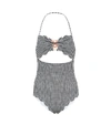Marysia Antibes Flower Cutout Scalloped Gingham Halterneck Swimsuit In Black