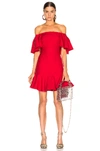 Valentino Off The Shoulder Ruffle Crepe Mini Dress In Red