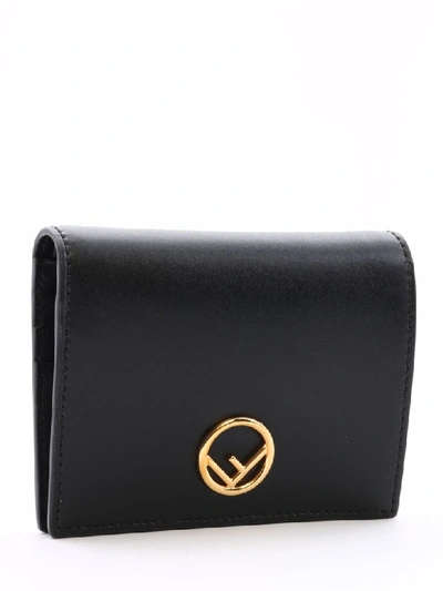 Fendi Black Leather Wallet With Gold Logo