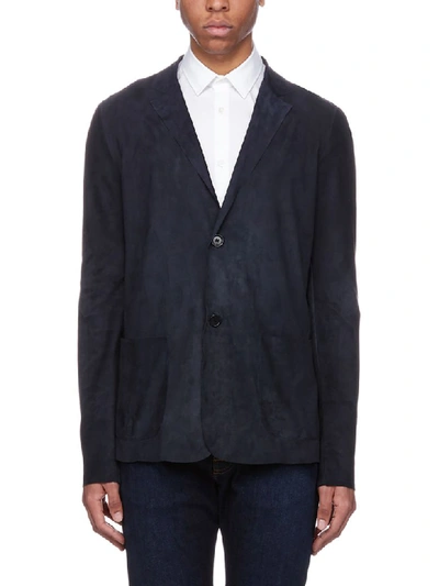 Salvatore Santoro Fitted Leather Blazer In Navy