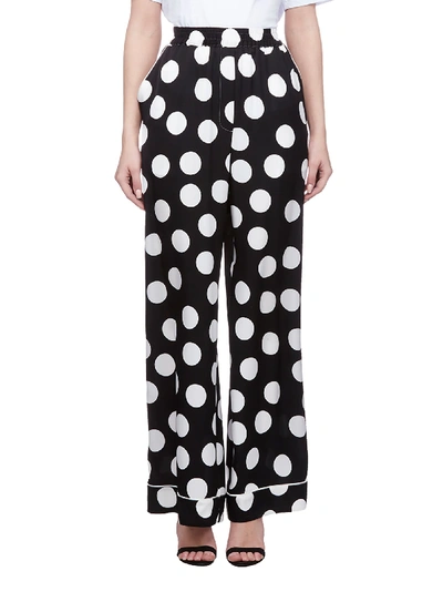 Dolce & Gabbana Polka-dot Silk-blend Satin Wide-leg Pants In Black