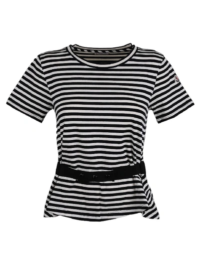 Moncler Elasticated-waist Striped Stretch-cotton T-shirt In White / Black
