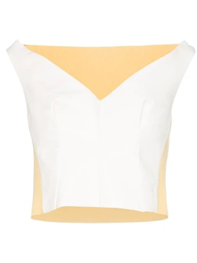 Marni Off-the-shoulder Leather And Rib Knit Top In White