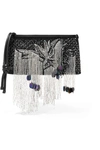 DRIES VAN NOTEN EMBELLISHED LEATHER-TRIMMED CANVAS CLUTCH