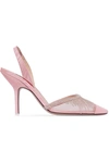 ATTICO CRYSTAL-EMBELLISHED MESH AND MOIRE SLINGBACK PUMPS