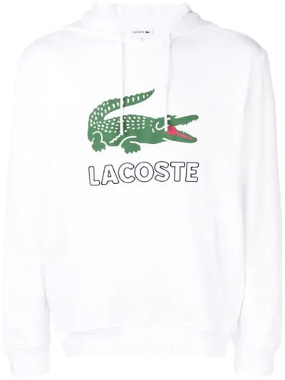 Lacoste Logo Print Hoodie In White