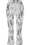 BALMAIN CROPPED CRACKED STRETCH-COTTON JERSEY FLARED PANTS