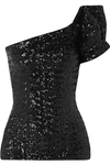 ISABEL MARANT OCHA ONE-SHOULDER SEQUINED STRETCH-TULLE TOP