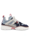ISABEL MARANT KINDSAY DENIM, SUEDE AND LEATHER SNEAKERS