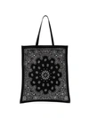 SAINT LAURENT SAINT LAURENT BLACK BANDANA PRINT LEATHER TRIM COTTON TOTE BAG - 黑色