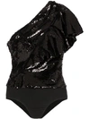 ALEXANDRE VAUTHIER ALEXANDRE VAUTHIER ONE-SHOULDERED SEQUIN EMBELLISHED BODYSUIT - 黑色