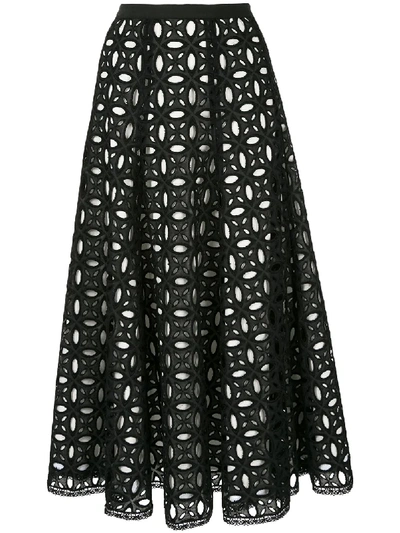 Andrew Gn Pleated Potton-broderie Anglaise Midi Skirt In Black
