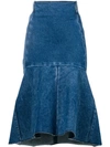 Balenciaga 3d Molded Flare Hem Denim Midi Skirt In Blue