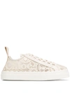 Chloé Lauren Scalloped Leather-trimmed Lace High-top Sneakers In Neutrals