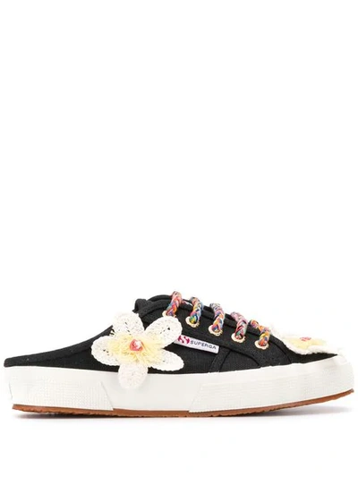 Alanui Black Canvas Sabot Flower Sneakers In Black,white