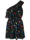 Saint Laurent Embroidered Stars And Moons Dress In Black