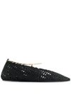 Stella Mccartney Chain-embellished Crochet Point-toe Flats In Black