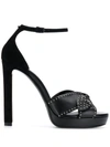 Saint Laurent Bow-embellished Studded Leather And Suede Platform Sandals In Black