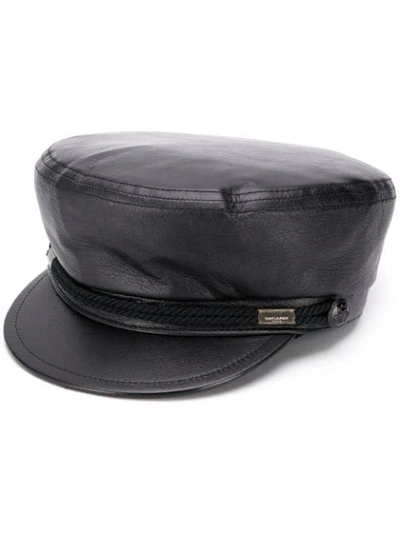Saint Laurent Chapeau Marine Leather Hat In Black