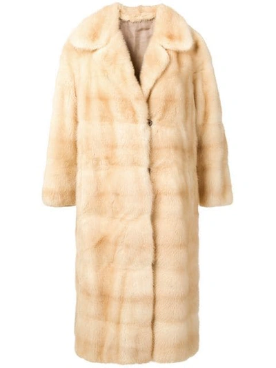 Pre-owned A.n.g.e.l.o. Vintage Cult Check Texture Fur Coat In Neutrals