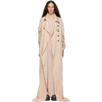 Ann Demeulemeester Oversized Ruched Double-breasted Crepe De Chine Coat In Old Rose