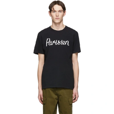 Maison Kitsuné Maison Kitsune Black Parisien T-shirt In Black,white