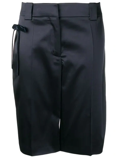 Prada Stretch-silk Bermuda Shorts W/ Bow, Navy In Nero Nero (black)