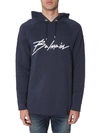Balmain Logo Print Cotton Sweatshirt Hoodie In Blu