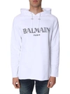 Balmain Flocked Cotton Jersey Sweatshirt Hoodie In White