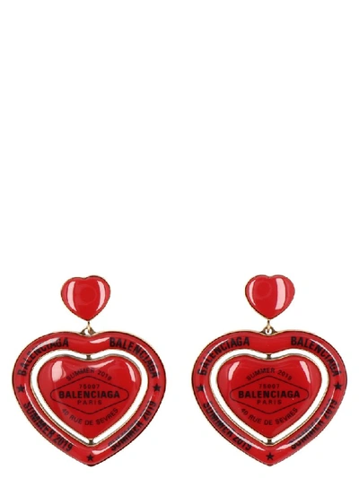 Balenciaga Heart Enamel Drop Earrings In Red