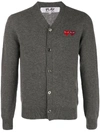 Comme Des Garçons Play Dual Signature Logo Patch Wool Cardigan In Grey