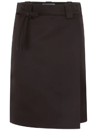 Prada Wrap Skirt With Bow In Nero (black)