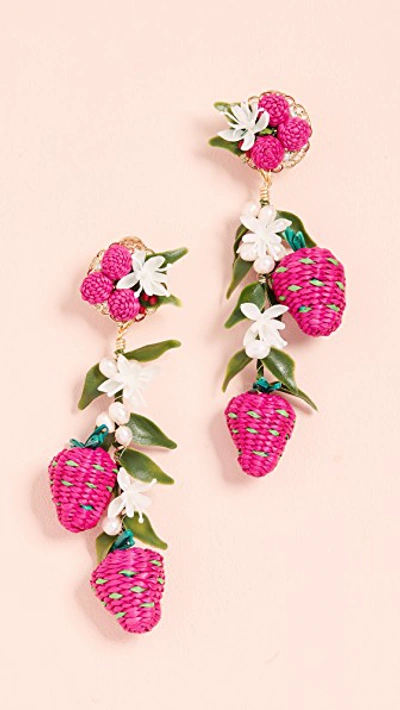 Mercedes Salazar Tropics Strawberry Earrings In Pink/green