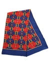 Gucci Scarf With Interlocking G Rhombus Print In Blue + Red Gg Wave